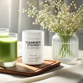 Codeage Clearface+ acne supplement — vegan vitamin A, C, D3, and E formula for clear skin from within